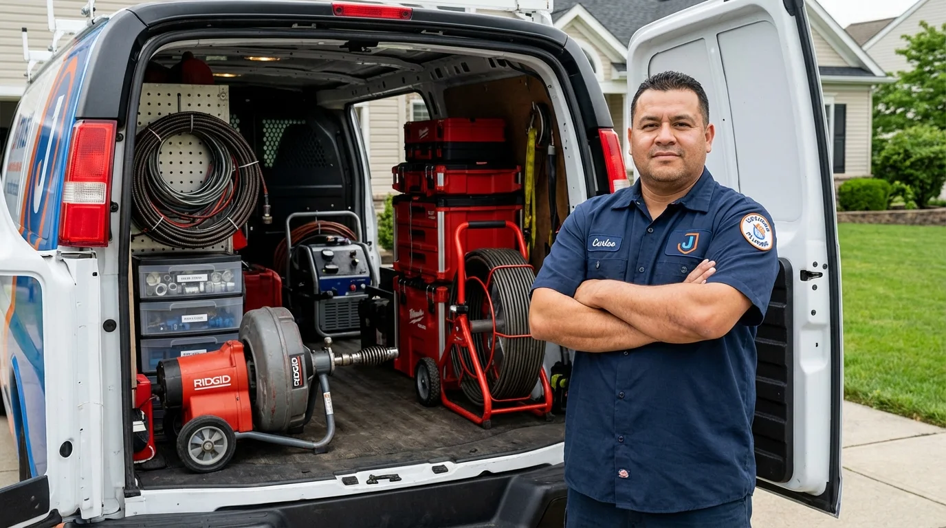 Professional drain cleaning equipment and Johns Plumbing LLC plumber in Greenfield