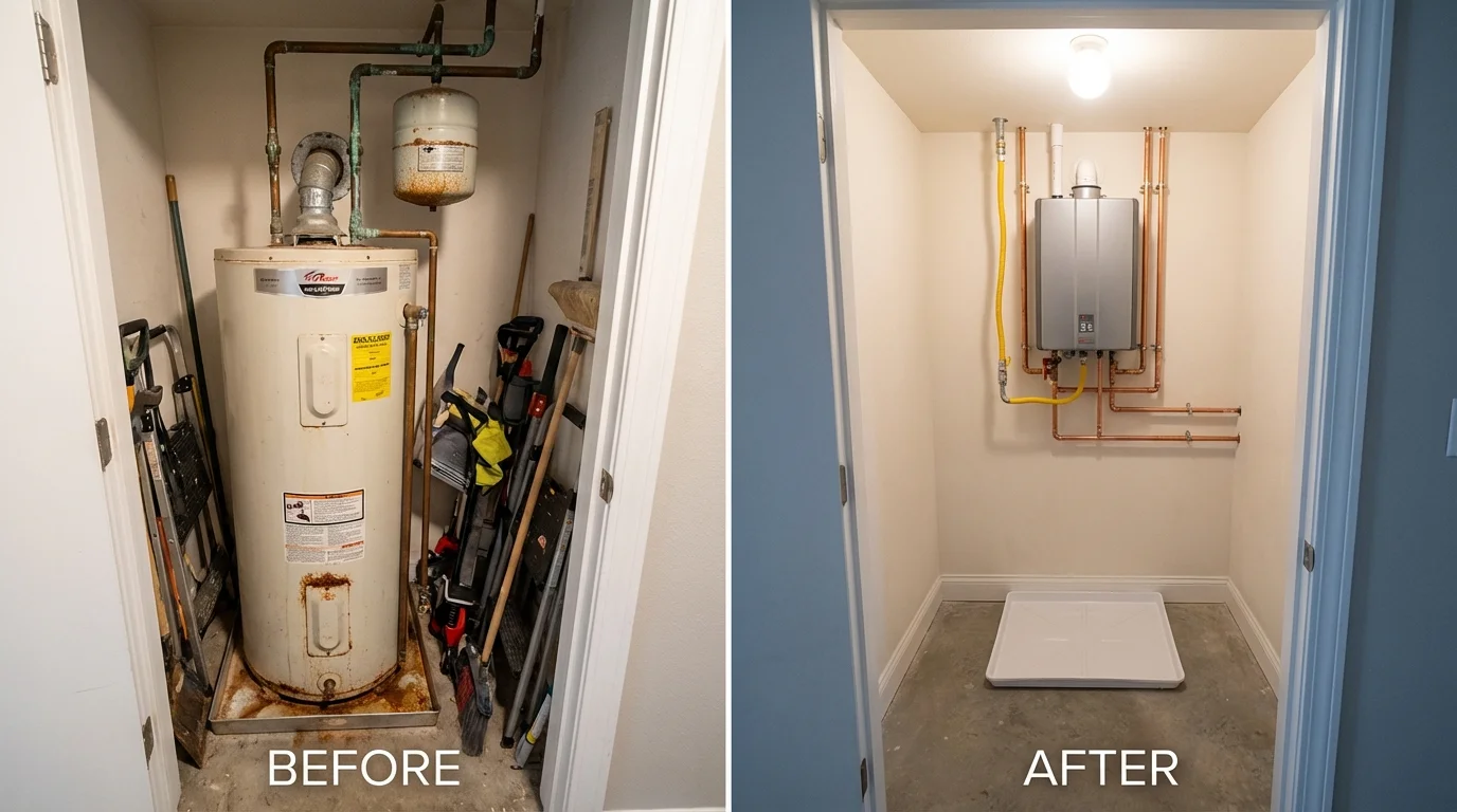 Tank water heater versus wall-mounted tankless unit comparison for Greenfield, IA homeowners